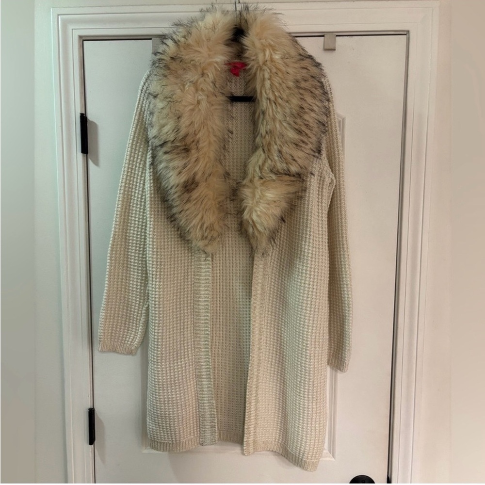 Lilly Pulitzer Adaline Cream Sweater with Faux Fur Collar